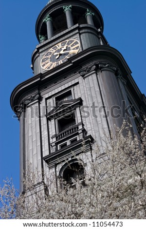 St Michael\'s Tower in Hamburg, Germany. Spring