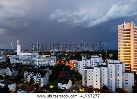 Lightning strike over the city of Frankfurt, Germany