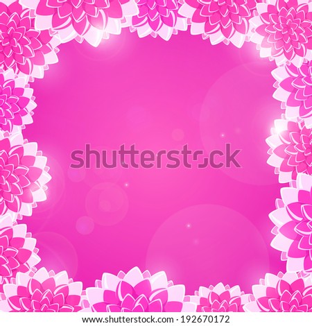 Round Flower Frame on Shiny Pink Background.  Invitation Background with Flowers