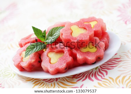 watermelon flowers as a dessert - fruits and vegetables /shallow DOFF/