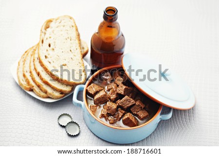 delicious goulash with beef and beer - food and drink