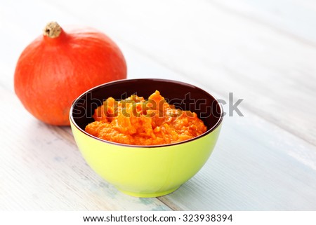 organic orange pumpkin puree ingredient for baking - fruits and vegetables
