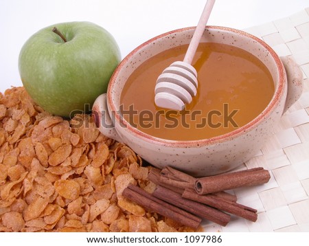 on diet - green apples cinnamon sticks honey and corn-flakes