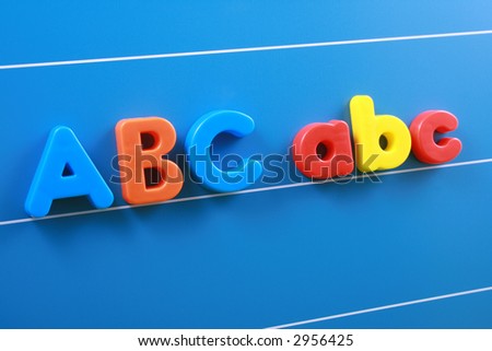 colorful letters A B C on blue board close-ups