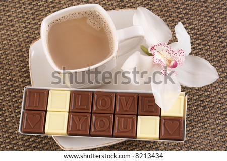 cup of coffee and box of chocolates - I love you - perfet for Valentine's day or birthday