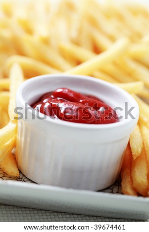 close-ups of french fries and ketchup - food and drink