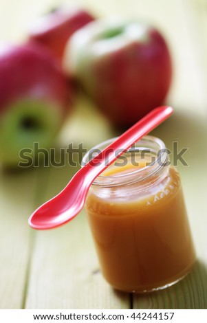 jar with apple of baby food - food and drink