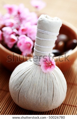 massage stamp with bowl of stones - beauty treatment