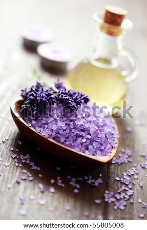 bowl of lavender bath salt and massage oil - beauty treatment