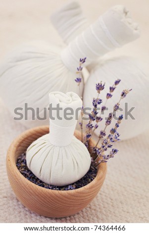 lavender massage stamps with dry lavender - beauty treatment