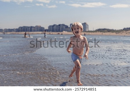 Similar – Image, Stock Photo Cheerful boy running through park