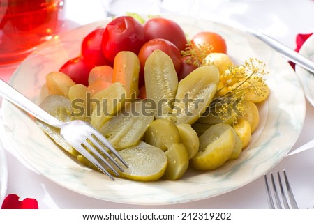 Traditional Russian dish boiled potato with pickles