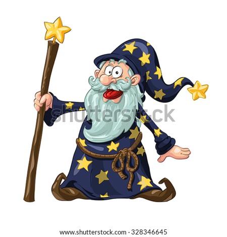 Funny Wizard With Magic Wand. Vector Illustration - 328346645 ...