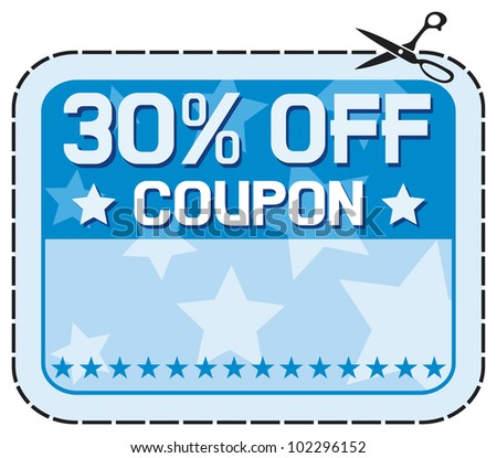 Coupon sale 30% (thirty percent discount, discount label)