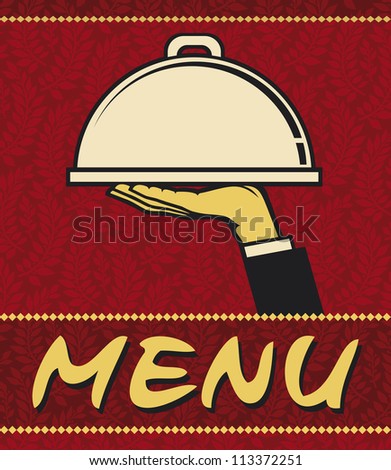 Restaurant menu design (restaurant icon with tray of plate in hand)