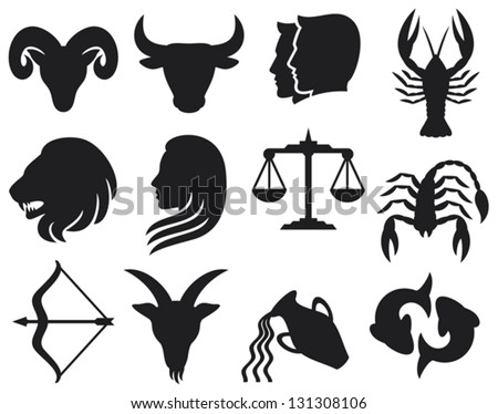 stylized icons of zodiac signs set (horoscope or astrology symbols collection)