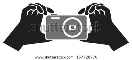 camera in hands icon (digital photo camera camera in hands symbol, compact digital camera design)