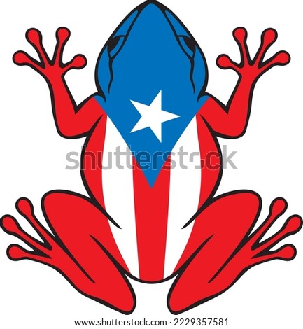 Puerto Rico Rana Frog with Flag (Common Coqui). Vector Illustration.