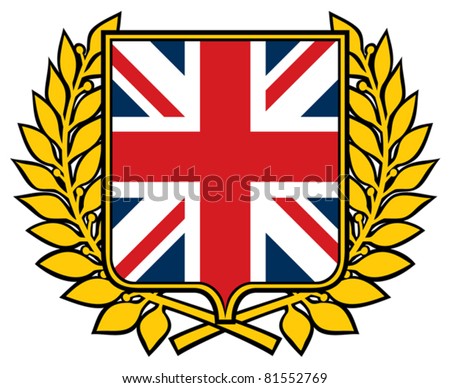 shield with united kingdom flag (emblem, sign, design)
