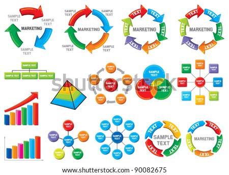 Graphic business process diagram collection (bar graph, circle chart)
