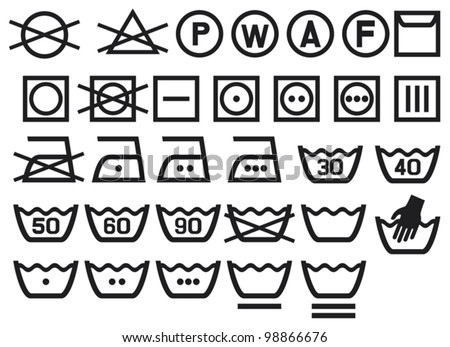 Set of washing symbols (laundry icons - bleaching, ironing and dry cleaning)