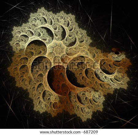 Abstract artificial computer generated iterative flame fractal art image of a sponge shell