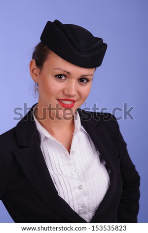 beautiful young flight attendant in black clothing