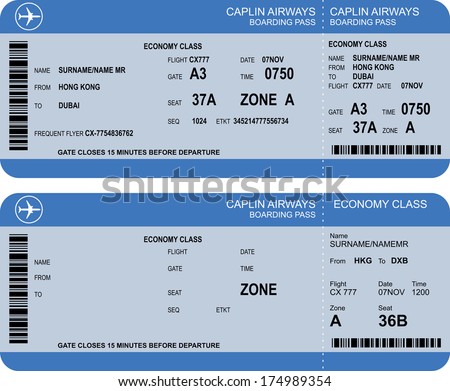 Vector image of airline boarding pass tickets with barcode