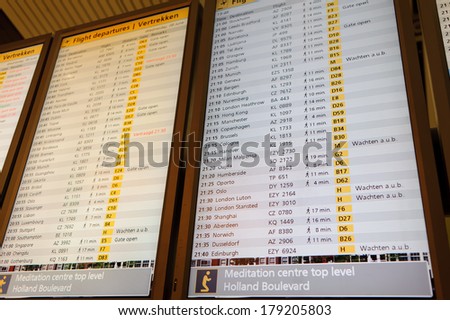 AMSTERDAM - JUNE 08: Schiphol timetable on June 08, 2011 in Amsterdam, Netherlands. Schiphol Airport is the fourth busiest airport in Europe in terms of passengers.