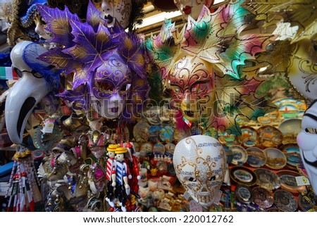 VENICE - SEPTEMBER 14: street carnival mask shop  on September 14, 2014 in Venice, Italy. The Carnival of Venice is an annual festival, held in Venice, Italy.