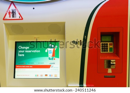 VENICE - SEP 14: ticketing kiosk on September 14, 2014 in Venice, Italy. Venice is a city in northeastern Italy sited on a group of 118 small islands separated by canals and linked by bridges