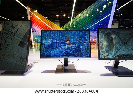 COLOGNE, GERMANY - SEPTEMBER 19, 2014: Samsung stand in the Photokina Exhibition. The Photokina is the world\'s largest trade fair for the photographic and imaging industries