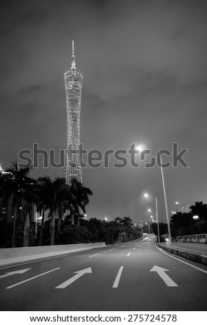 GUANGZHOU, CHINA - MAY 16: Guangzhou TV tower (Canton Tower) at night on May 16, 2013. The tower is a 600m, 1,969 ft tall multi-purpose observation tower was topped out in 2009