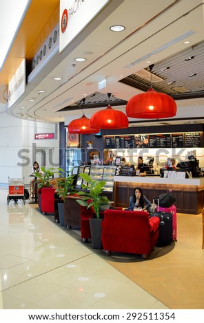 HONG KONG - JUNE 04, 2015: Pacific Coffee cafe interior. Pacific Coffee Company is a Pacific Northwest U.S.- style coffee shop group originating from Hong Kong