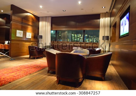 HONG KONG - MAY 31, 2015: The Empire Hotel Hong Kong - Causeway Bay interior. The Empire Hotel Hong Kong - Causeway Bay is owned and managed by Asia Standard Hotel Group Ltd