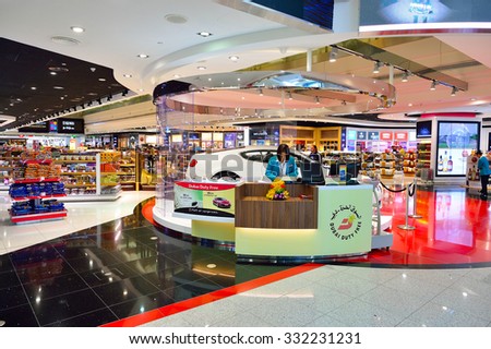 DUBAI - SEPTEMBER 08, 2015: interior of Dubai Duty Free. Dubai Duty Free is the largest single airport retail operation in the world