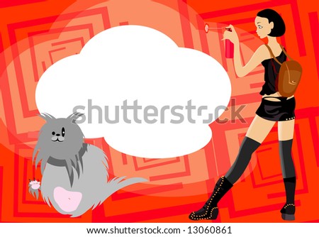vector image of girl making graffiti on the wall. there is blank area for your information