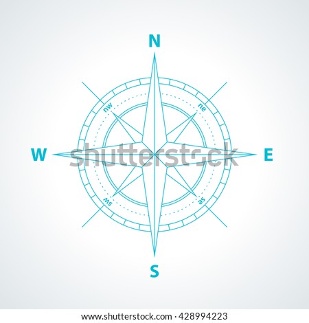 Simple wind rose isolated on white background. Modern thin line compass icon illustration.