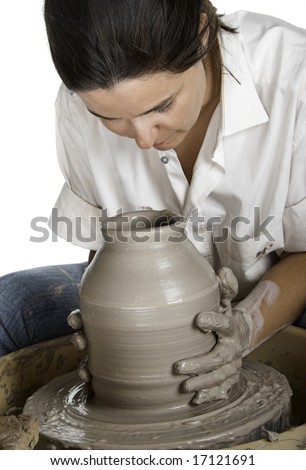 Picture of a potter works a potter\'s wheel