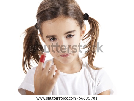 Little girl with a injured finger, isolated on white