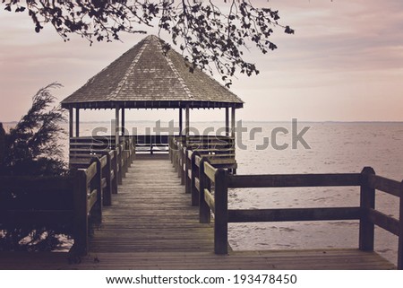Soft, hazy view of the gazebo in Heritage Park in Corolla, North Carolina.  This is a popular tourist destination in the Outer Banks.