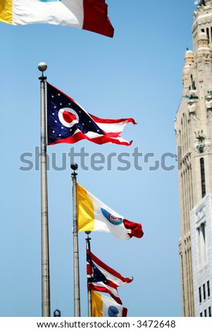 State of Ohio flag flying in Columbus, Ohio