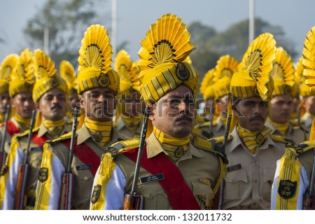 CHENNAI, INDIA - JANUARY 26:Soldiers of the Indian Army march down in Chennai, Republic Day on JAN 26, 2013