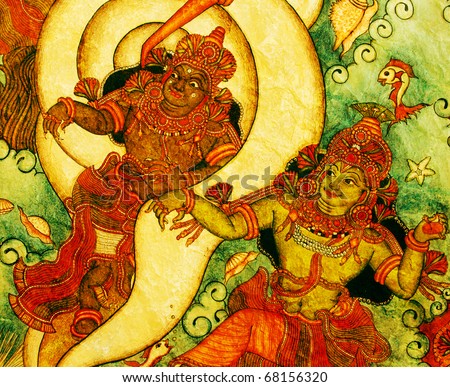 beautiful ancient Hindu god Painted on wall