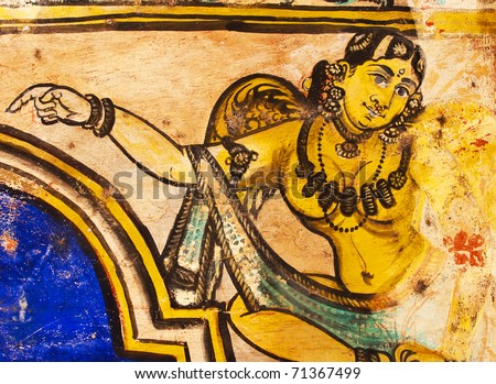 beautiful ancient Hindu God Painted on wall in Sri Ranganathaswamy Temple. Tiruchirappalli (Trichy), Tamil Nadu, India