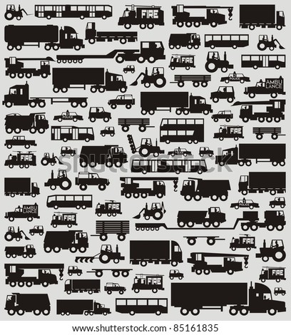 The ultimate car traffic (now including buses) black & white vector illustration set