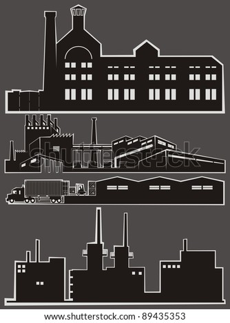 Four light industry facility cartoon outlines - vector illustration set (Part 2)