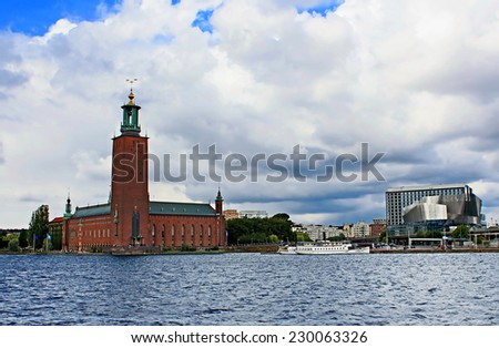 View over city hall and Congress center Waterfront in Stockholm, Sweden