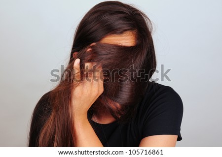 Similar – Image, Stock Photo Long haired woman hiding under green cloth