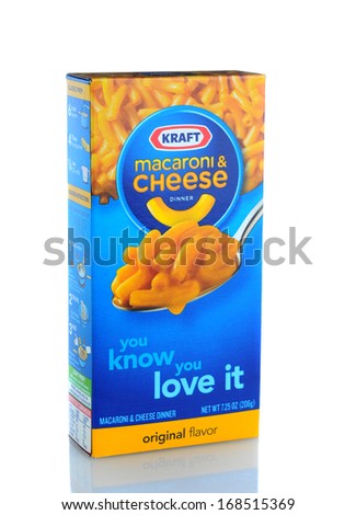 IRVINE, CA - JANUARY 11, 2013: A box of Kraft Macaroni and Cheese. The packaged meal was first introduced in 1937 during the Great Depression.